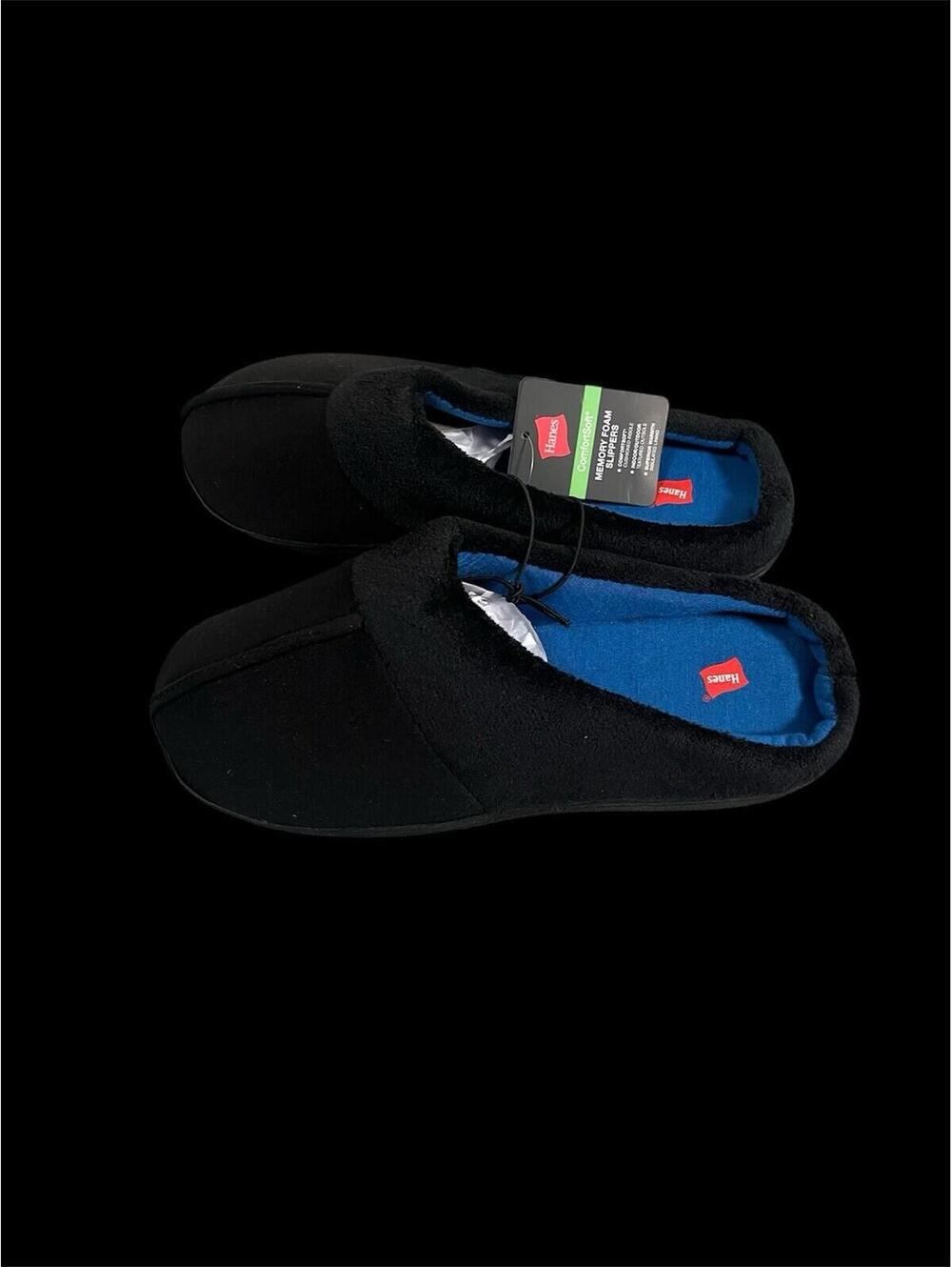 NEW HANES WOMENS 9.5-10.5 BLACK COMFORT SOFT MEMORY FOAM SLIPPERS NWT
